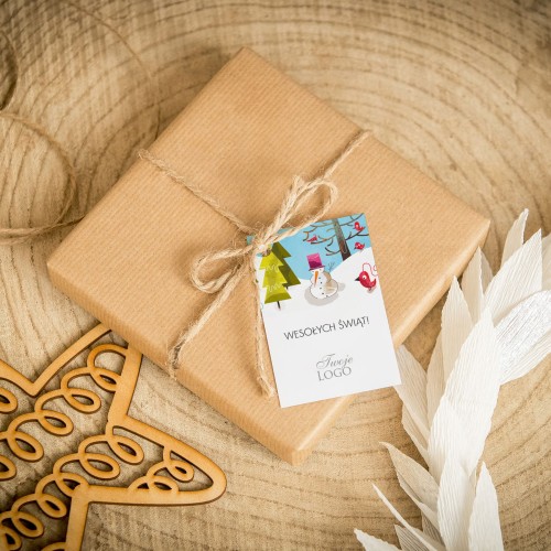 Świąteczne bileciki z logo z zimową scenerią