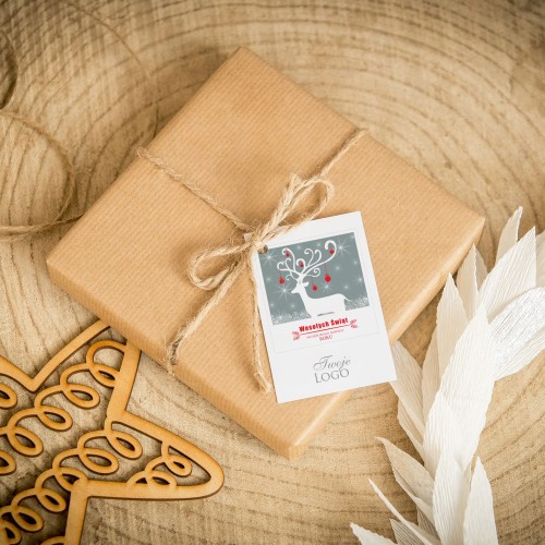 Świąteczne bileciki z logo ze świątecznym  jelonkiem