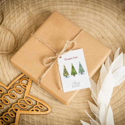 Świąteczne bileciki z logo z choinkami