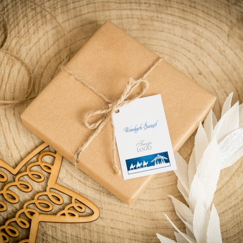 Świąteczne bileciki z logo z betlejemską stajenką