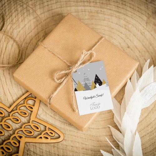 Świąteczne bileciki z logo ze świątecznymi drzewkami