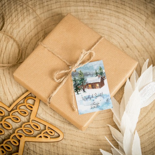Świąteczne bileciki z logo z górskim domkiem
