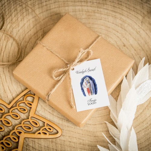 Świąteczne bileciki z logo z grafiką Świętej Rodziny