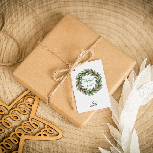 Świąteczne bileciki z logo z motywem świątecznego wieńca