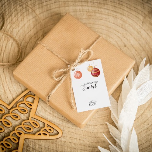 Świąteczne bileciki z logo z motywem świątecznych bombek