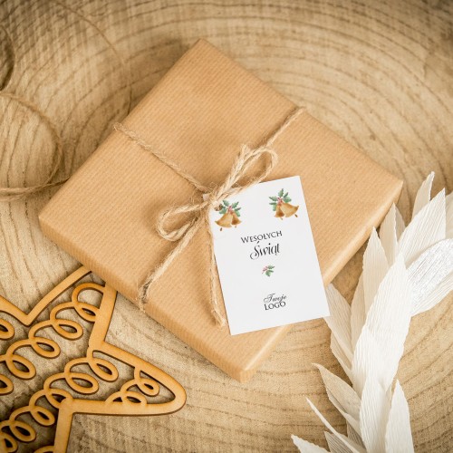 Świąteczne bileciki z logo z grafiką świątecznych dzwoneczków