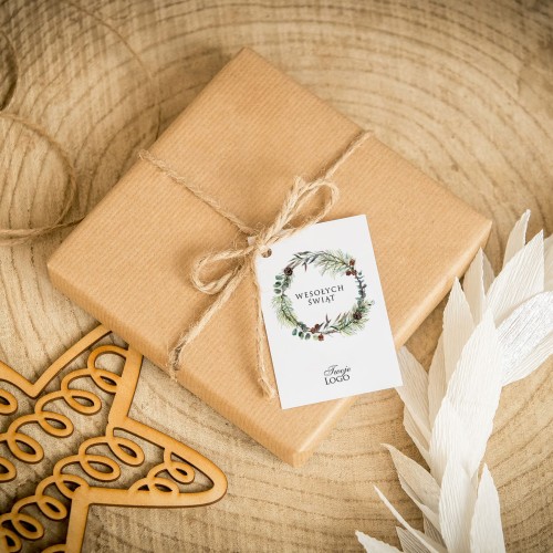 Świąteczne bileciki z logo z zimowym wiankiem