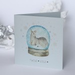 Srebrne kartki firmowe na Boże Narodzenie z kulą śnieżną - 14,5x14,5 cm