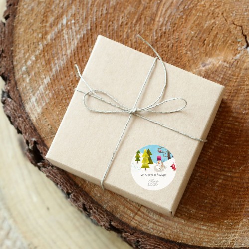 Naklejki  z logo z zimową scenerią