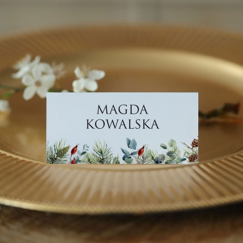 Winietki świąteczne na imprezy firmowe z gałązkami zimowych roślin 