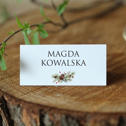 Winietki świąteczne z iglastą gałązką i szyszkami