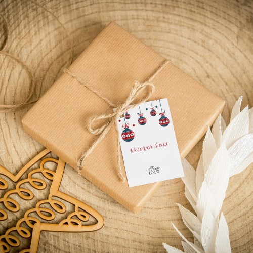 Świąteczne bileciki z logo z bombkami