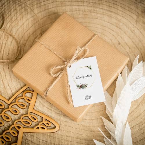 Świąteczne bileciki z logo z ramką geometryczną