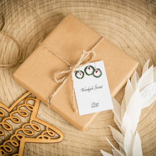 Świąteczne bileciki z logo ze stroikami