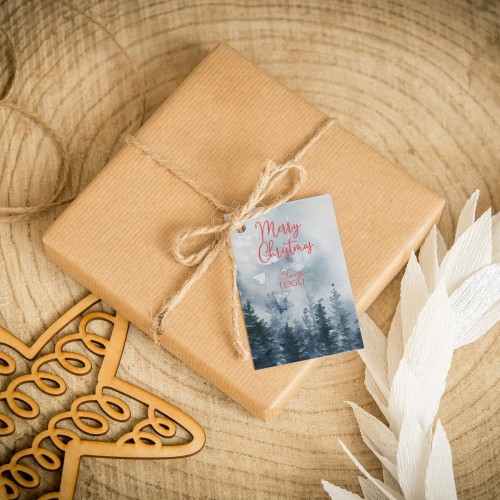 Świąteczne bileciki z logo z akwarelową grafiką zimy