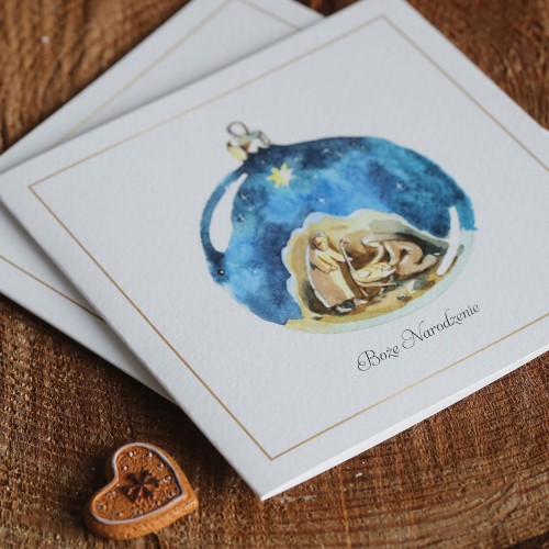 Kartki firmowe na Boże Narodzenie z religijnym motywem szopki - 14,5x14,5 cm