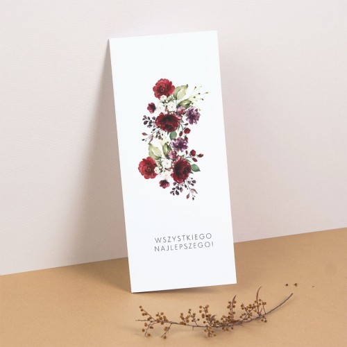 Kartka urodzinowa z logo dla pracowników z bordowymi kwiatami