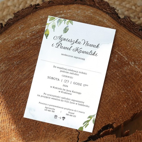 Zaproszenia ślubne - niedrogie - z akwarelowymi gałązkami 10x15