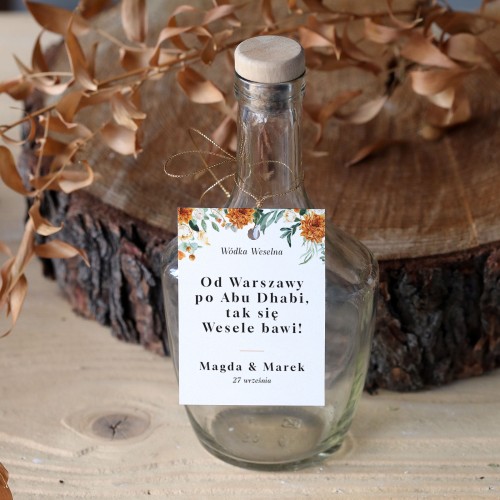 Zestaw 18 zawieszek na alkohol z pomarańczowymi kwiatami