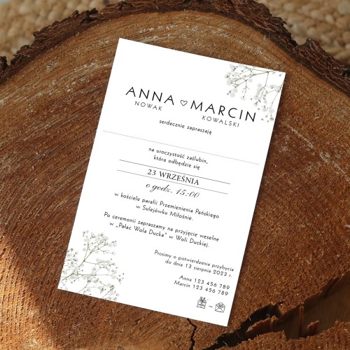 Zaproszenia ślubne z delikatną gipsówką