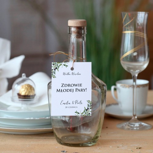 Zestaw 18 zawieszek na alkohol z gałązkami oliwnymi