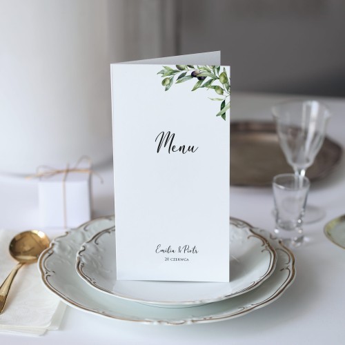 Karta menu z gałązką oliwną