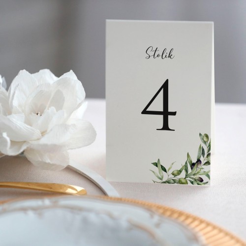 Numerki na stół z gałązką oliwną