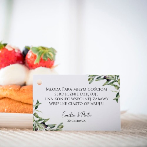 Karteczki do ciasta weselnego z gałązką oliwną