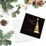 Czarno złote kartki Firmowe Boże Narodzenie z motywem choinki - 14,5x14,5 cm