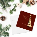 Bordowo złote kartki Firmowe Boże Narodzenie z motywem choinki - 14,5x14,5 cm