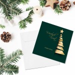 Zielono złote kartki Firmowe Boże Narodzenie z motywem choinki - 14,5x14,5 cm