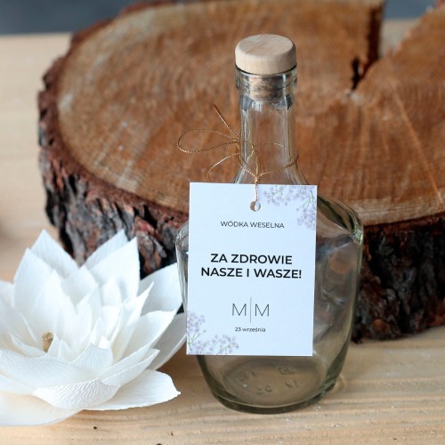 Zestaw 18 zawieszek na alkohol z fioletową gipsówką