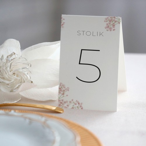 Numerki na stół z różową gipsówką