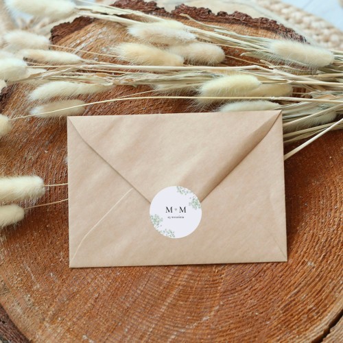 Naklejki ślubne różne rozmiary z zieloną gipsówką