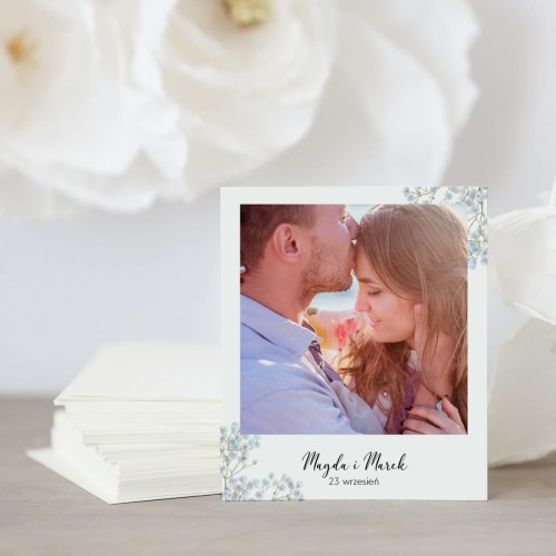 Zdjęcie polaroid w podziękowaniu dla gości z niebieską gipsówką