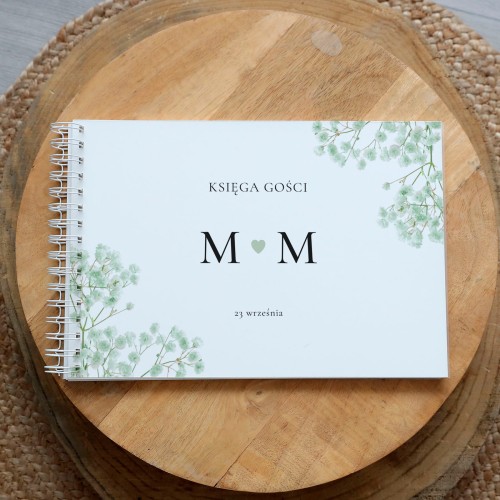 Księga gości klasyczna lub z ankietami - wzór z zieloną gipsówką