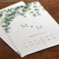 Zaproszenia ślubne dwie karty z liśćmi eukaliptusa