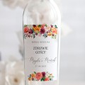 Weselne naklejki na butelkę pomarańczowe kwiaty boho
