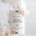 Weselne naklejki na butelkę różowe róże