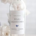 Weselne naklejki na butelkę serduszko z niezapominajek