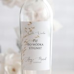 Weselne naklejki na butelkę z kłosem owsa