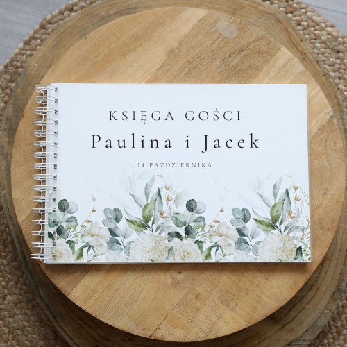 Księga gości klasyczna lub z ankietami - wzór z liśćmi eukaliptusa
