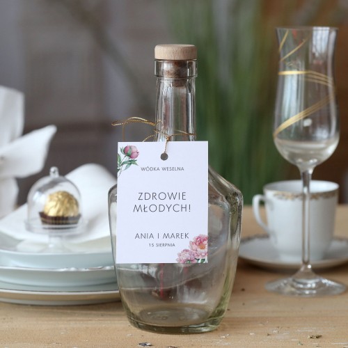 Zestaw 18 zawieszek na alkohol z piwonią