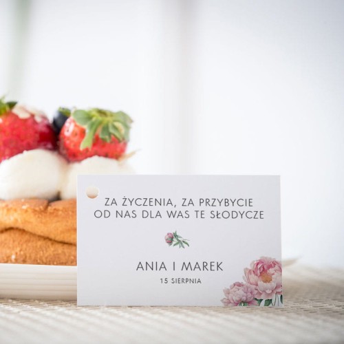 Karteczki do ciasta  weselnego z piwonią