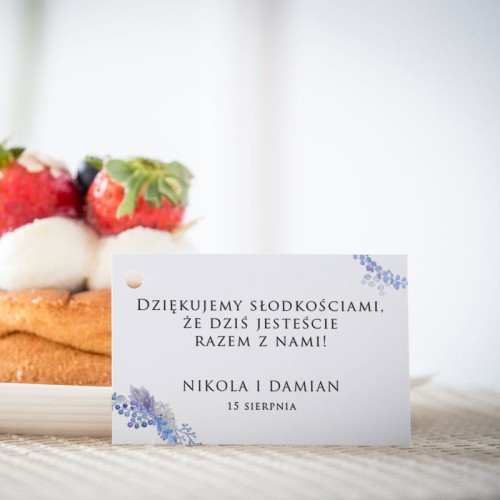 Karteczki do ciasta weselnego z niebieskim wianuszkiem