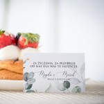 Karteczki do ciasta  weselnego z listkami eukaliptusa