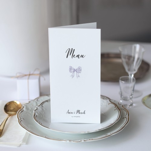 Karta menu z liliową wstążeczką