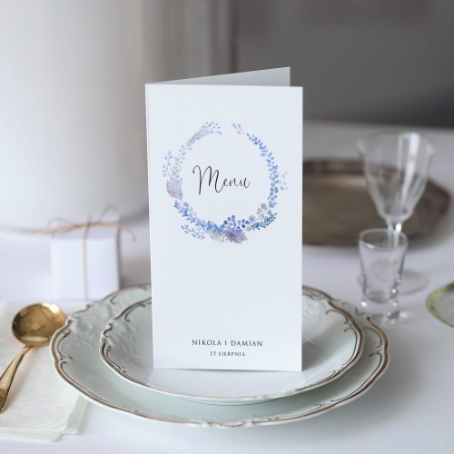 Karta menu z niebieskim wianuszkiem