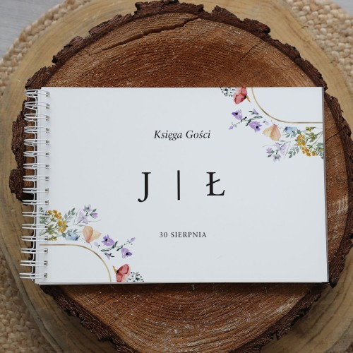 Księga gości klasyczna lub z ankietami - wzór z delikatnymi kwiatami