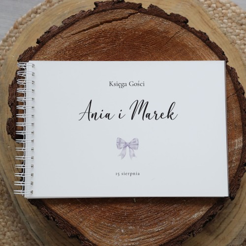 Księga gości klasyczna lub z ankietami - wzór z liliową wstążeczką